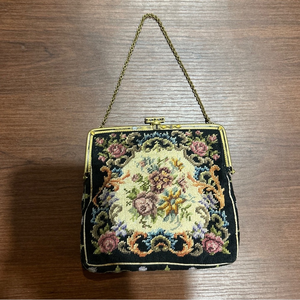 Antique Victorian 1920's Art Deco Petit Point Czechoslovakia Purse Floral